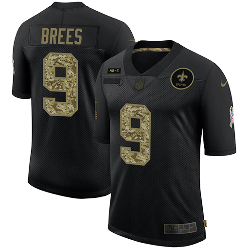 Men's New Orleans Saints #9 Drew Brees 2020 Black Camo Salute To Service Limited Stitched Jersey